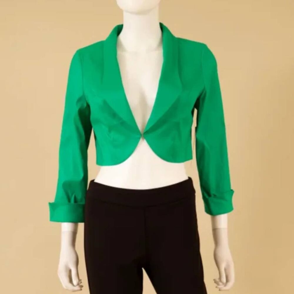 Samuel Dong Encore Bolero dupioni stretch satin cropped jacket jade green XL